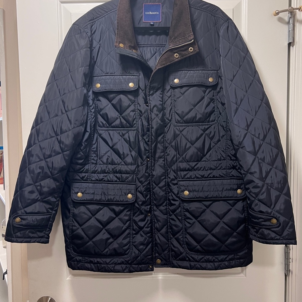 CH Bass & Co Black quilted Jacket with Gold Accents Snap Button
